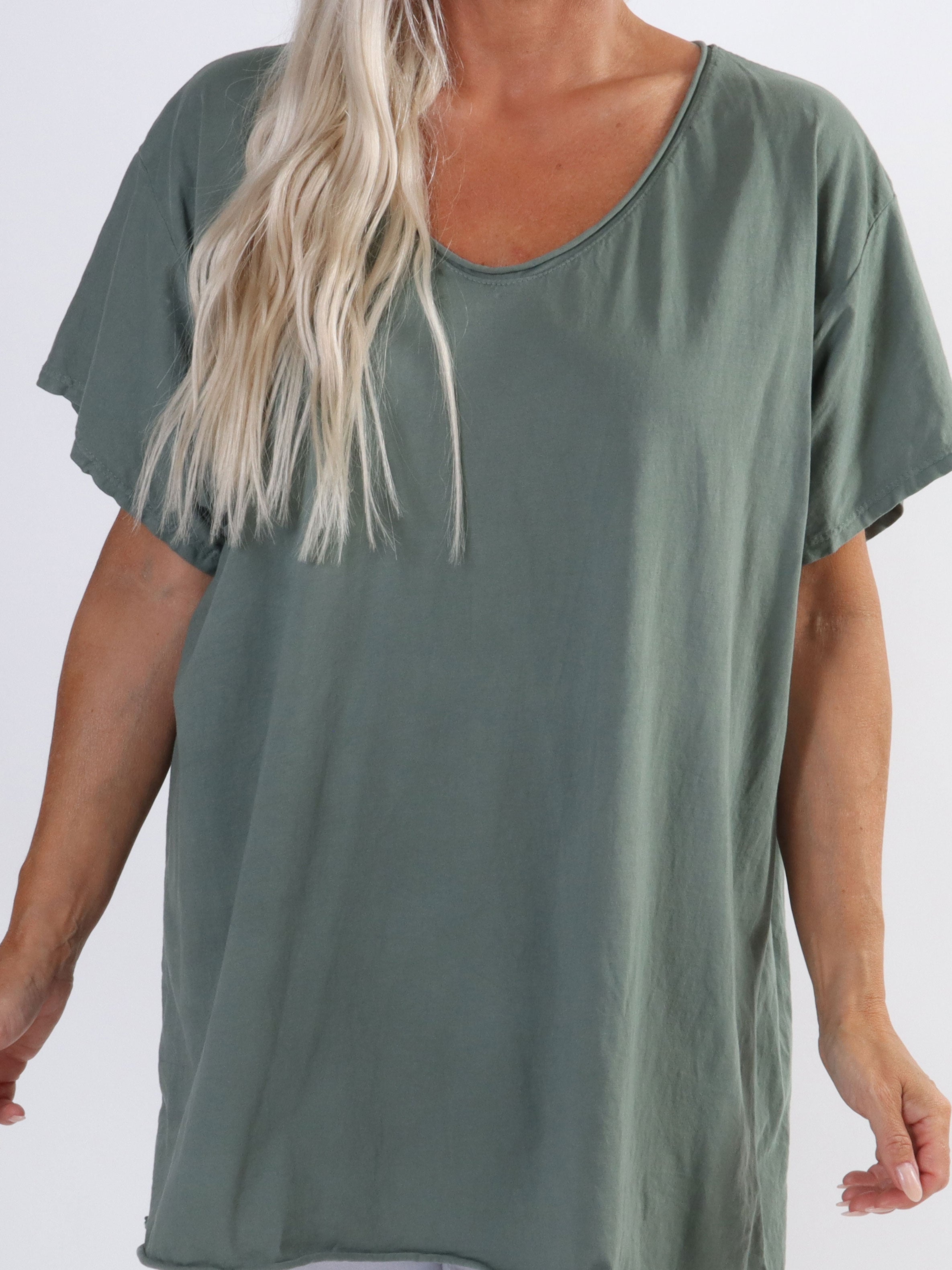Alison - Bomulls t-shirt med v-ringning i plusstorlek - Pink